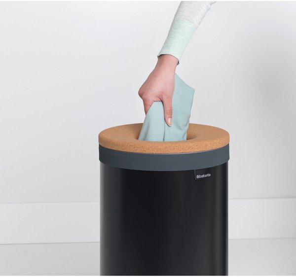 Brabantia Καλάθι Πλυντηρίου 35L, Μαύρο Ματ Ατσάλι με Καπάκι Φελλό