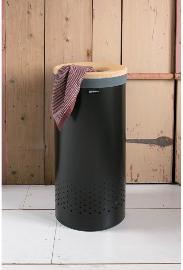 Brabantia Καλάθι Πλυντηρίου 35L, Μαύρο Ματ Ατσάλι με Καπάκι Φελλό