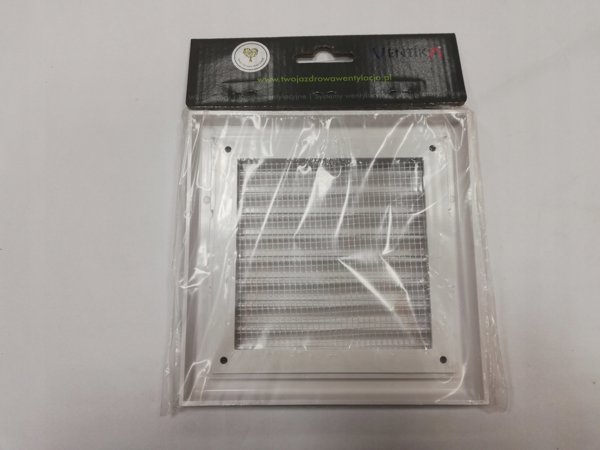 Kratka wentylacyjna 154x154 mm z siatka biala MW100A