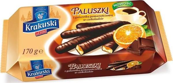 Krakuski Μπισκότα BAHLSEN KRAKUSKI μπαστούνια με γέμιση από ζελέ πορτοκαλιού σε σοκολάτα 144g