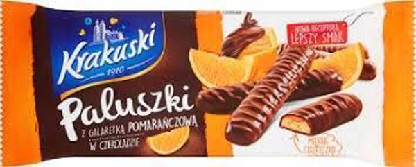 Krakuski Μπισκότα BAHLSEN KRAKUSKI μπαστούνια με γέμιση από ζελέ πορτοκαλιού σε σοκολάτα 144g