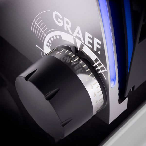 Graef S72010 Κοπτική Μηχανή Τροφίμων, Μεταλλικός Σχεδιασμός, Γυάλινη Βάση, Ρυθμιζόμενο Πάχος 0-20mm, Ασημί