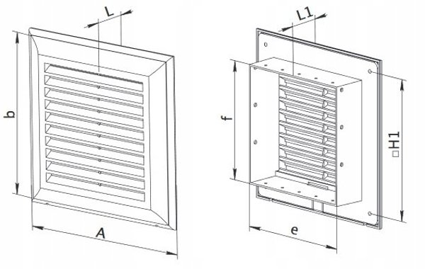 Εξαεριστική σχάρα 140x300mm με δίχτυ και ορθογώνιο κολάρο 100x256mm λευκή EL300A