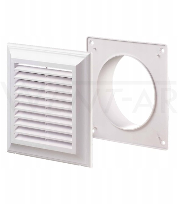 Kratka wentylacyjna 140x140mm z siatka i kolnierzem prostokatnym 100x100mm biala EL140A