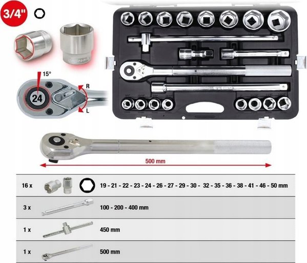KS Tools KS Tools 3/4  Socket Set 21 pcs hexagonal