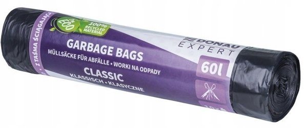Σακούλες Απορριμμάτων Donau Expert, LDPE, με Ταινία, 60L, 10 Τεμάχια, Μαύρες