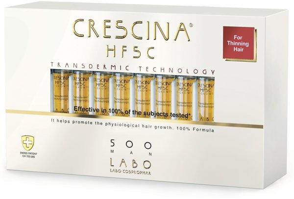 Labo, Crescina, Transdermic HFSC 500, For Growth Stimulation, Ampoules Treatment Serum, For Scalp, For Men, 20 pcs, 3.5 ml For Men