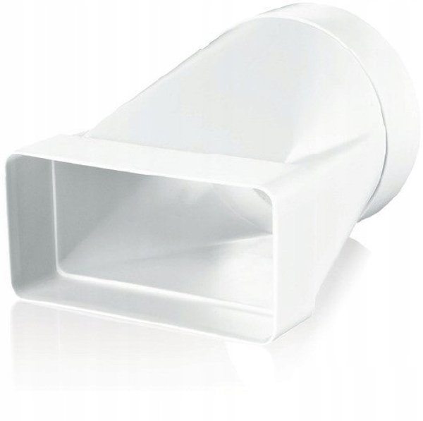 Lacznik kanalu plaskiego i okraglego 55x110mm fi100mm w plaszczynie stycznej bialy KP55-3