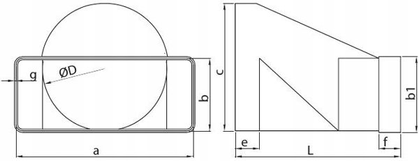 Lacznik kanalu plaskiego i okraglego 55x110mm fi100mm w plaszczynie stycznej bialy KP55-3