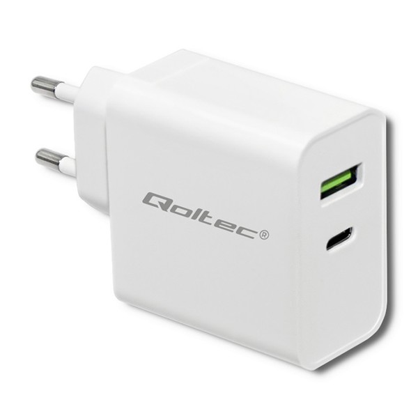 Φορτιστής Τοίχου Qoltec, 1x USB-A & 1x USB-C, 3A, Λευκός (51718)