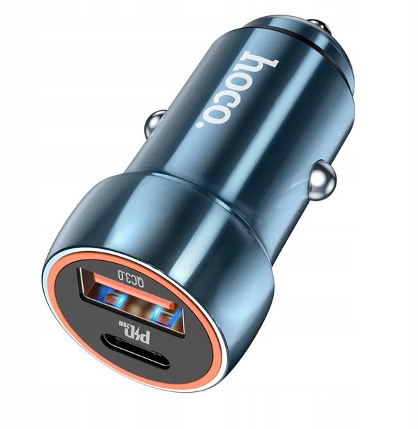 Ladowarka samochodowa Hoco USB A + USB C QC3.0 PD 20W Z46A niebieska