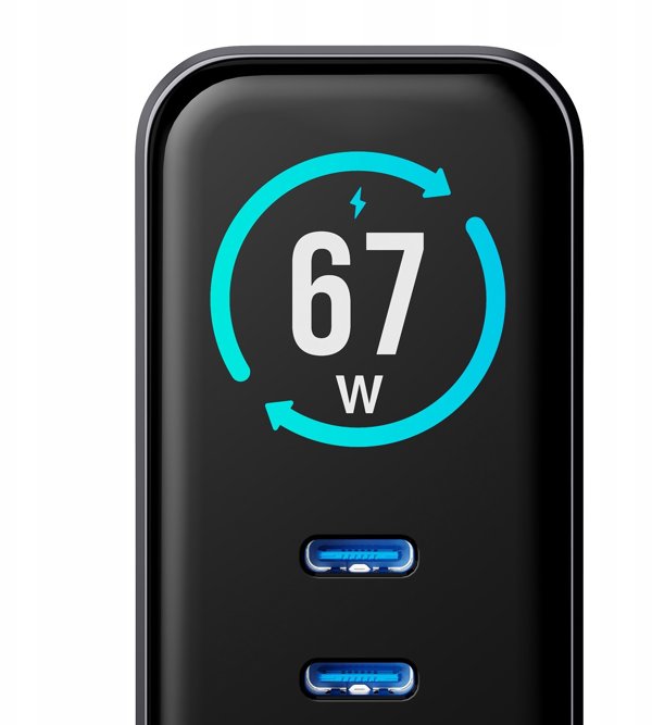 Φορτιστής δικτύου 3MK InCharge Lumin PD 67W QC4+ PPS AFC FCP SCP USB-A 2xUSB-C TFT μαύρος