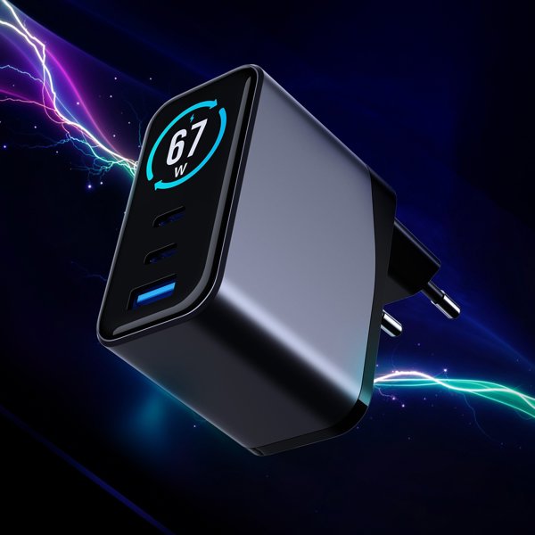 Φορτιστής δικτύου 3MK InCharge Lumin PD 67W QC4+ PPS AFC FCP SCP USB-A 2xUSB-C TFT μαύρος