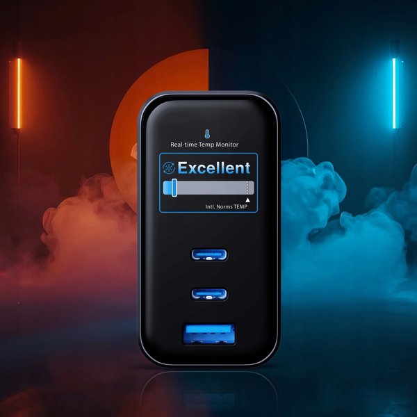 Φορτιστής δικτύου 3MK InCharge Lumin PD 67W QC4+ PPS AFC FCP SCP USB-A 2xUSB-C TFT μαύρος