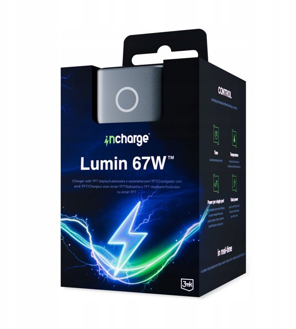 Φορτιστής δικτύου 3MK InCharge Lumin PD 67W QC4+ PPS AFC FCP SCP USB-A 2xUSB-C TFT μαύρος