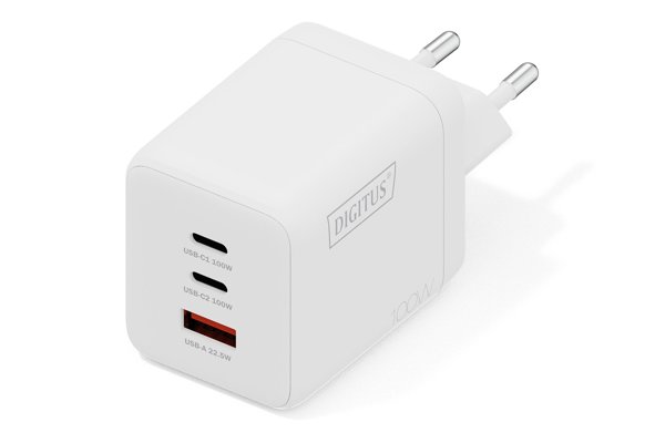 Φορτιστής δικτύου 100W με 2x USB-C και 1x USB-A λευκός