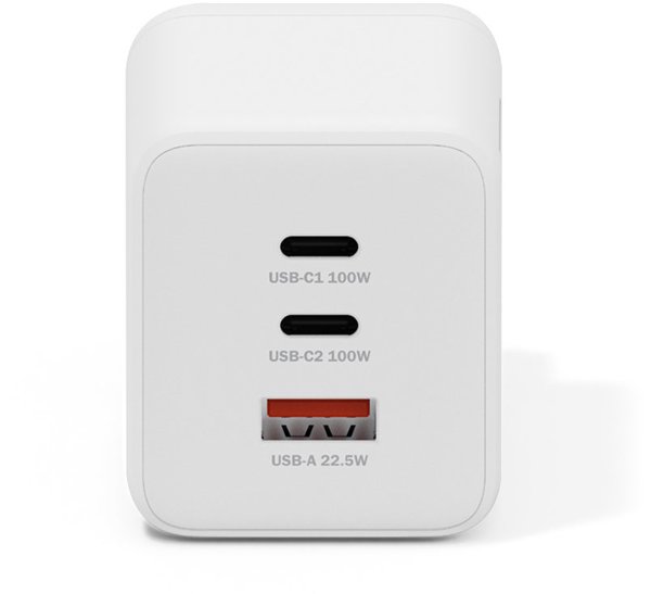 Φορτιστής δικτύου 100W με 2x USB-C και 1x USB-A λευκός