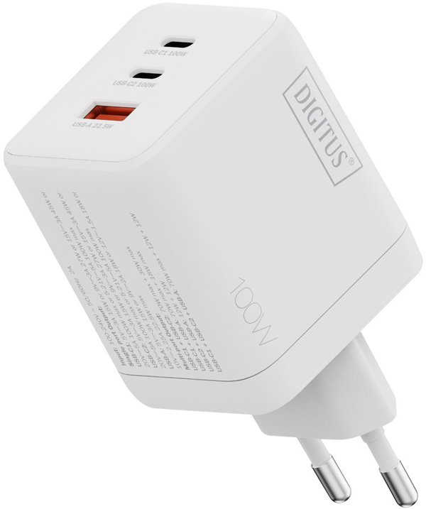 Φορτιστής δικτύου 100W με 2x USB-C και 1x USB-A λευκός