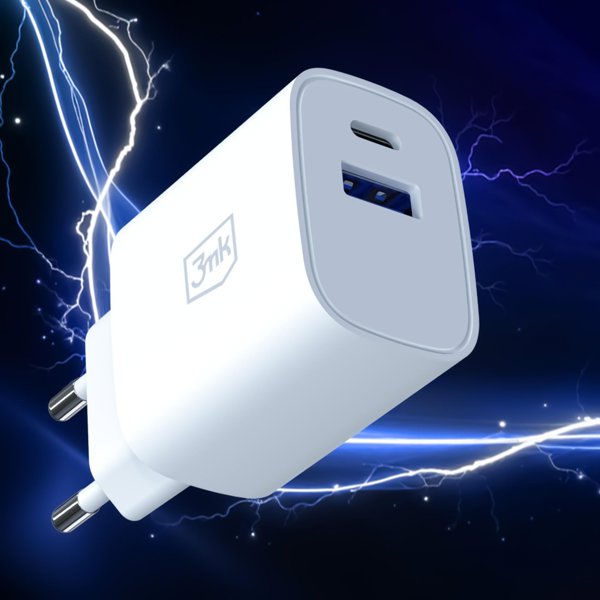 Φορτιστής 3MK FlowPower 30W PD 3.0 QC4+ με Θύρες USB-A & USB-C White