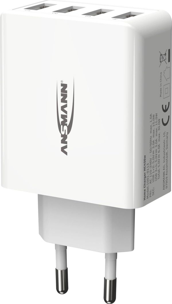 Ansmann Φορτιστής Τοίχου HC430, 4x USB-A, 30W, 3A, Μαύρο (1001-0113)