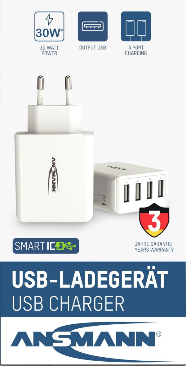 Ansmann Φορτιστής Τοίχου HC430, 4x USB-A, 30W, 3A, Μαύρο (1001-0113)