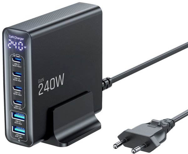 Tech-Protect DC240W-GAN Επιτραπέζιος Φορτιστής 6-Port 240W PD & QC3.0, Μαύρο