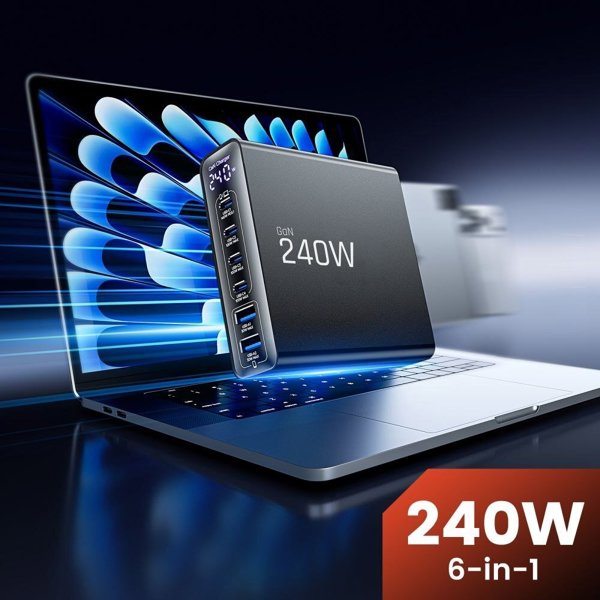 Tech-Protect DC240W-GAN Επιτραπέζιος Φορτιστής 6-Port 240W PD & QC3.0, Μαύρο