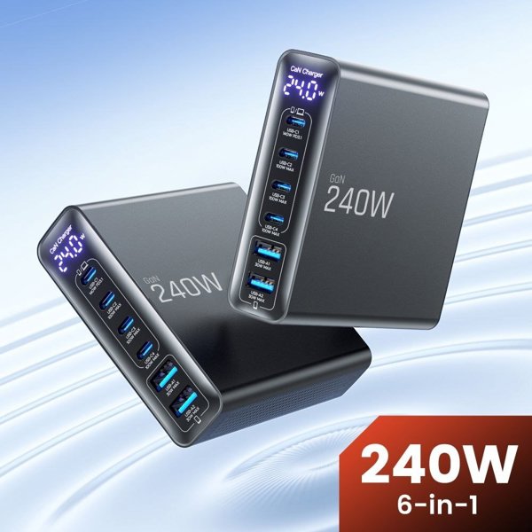 Tech-Protect DC240W-GAN Επιτραπέζιος Φορτιστής 6-Port 240W PD & QC3.0, Μαύρο