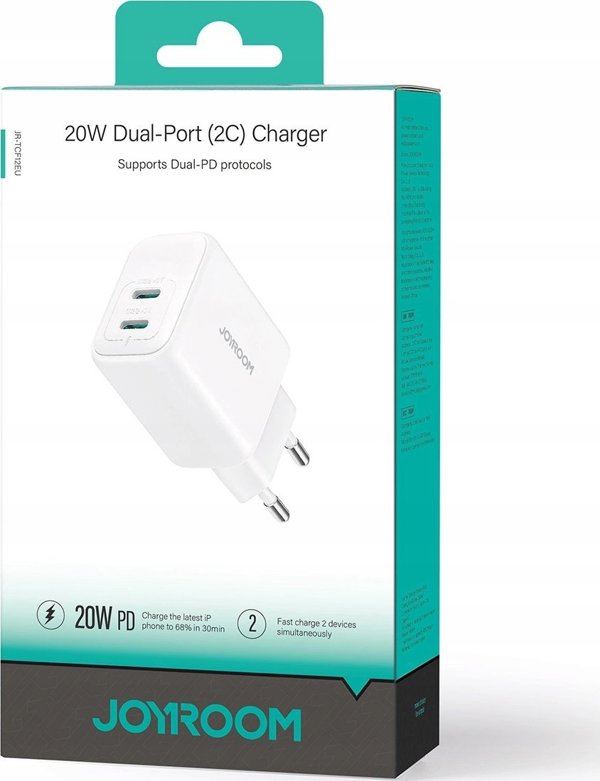 Joyroom Φορτιστής Τοίχου JR-TCF12 20W PD / QC 3.0 με 2 Θύρες USB-C - Λευκός