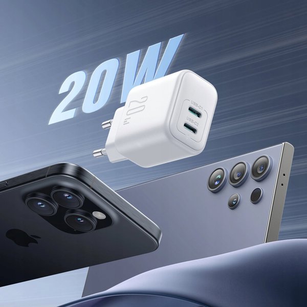 Joyroom Φορτιστής Τοίχου JR-TCF12 20W PD / QC 3.0 με 2 Θύρες USB-C - Λευκός