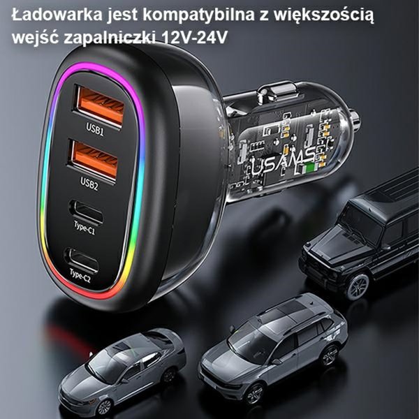Φορτιστής αυτοκινήτου Usams 2xUSB-C 2xUSB-A C34 120W μαύρος CC169CC02 (US-CC169)