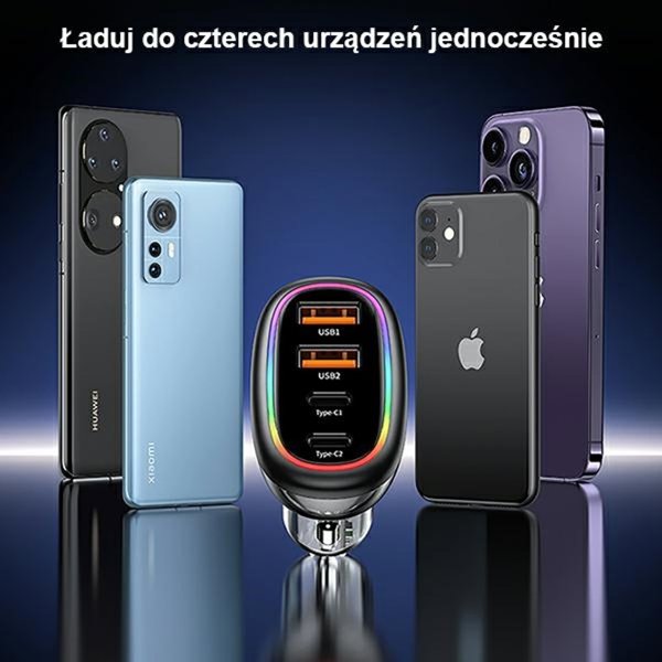Φορτιστής αυτοκινήτου Usams 2xUSB-C 2xUSB-A C34 120W μαύρος CC169CC02 (US-CC169)