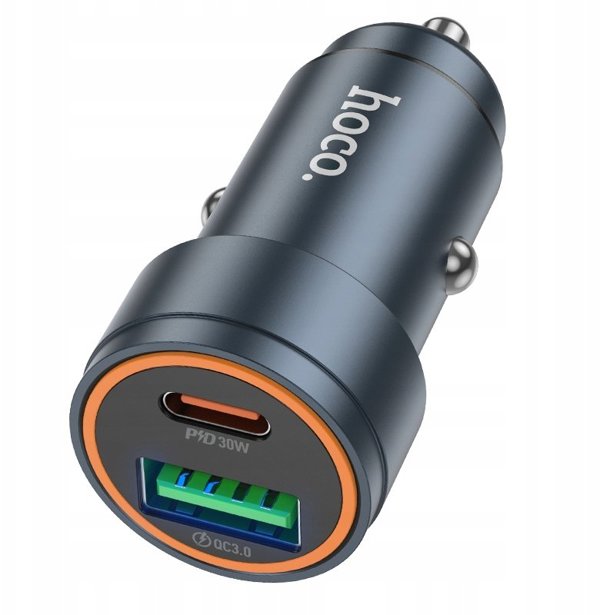 Ladowarka samochodowa Hoco USB A USB C QC3.0 PD 3A 30W Z57A szara