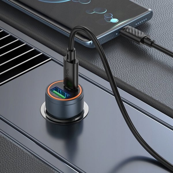 Ladowarka samochodowa Hoco USB A USB C QC3.0 PD 3A 30W Z57A szara