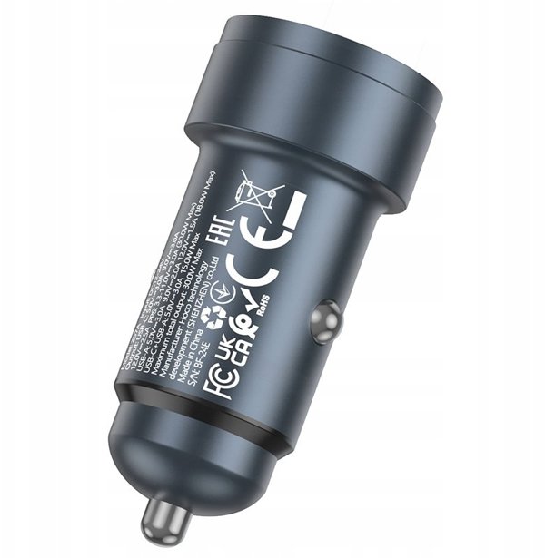 Ladowarka samochodowa Hoco USB A USB C QC3.0 PD 3A 30W Z57A szara