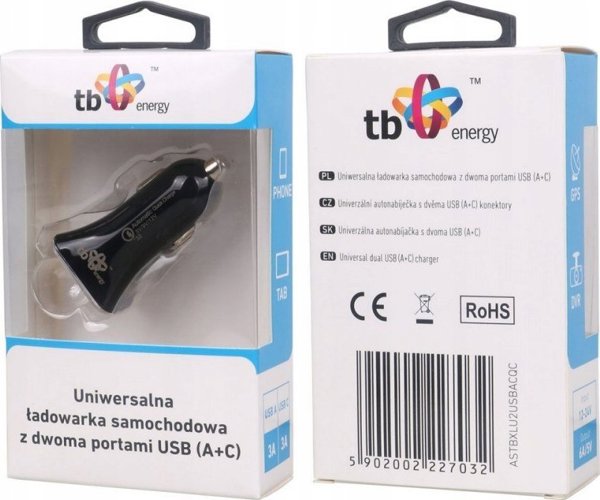 TB Φορτιστής Αυτοκινήτου USB-A & USB-C QC Ταχείας Φόρτισης, Καθολικός