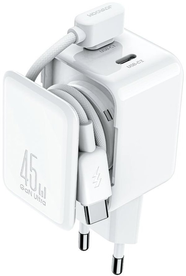 Ladowarka sieciowa Joyroom JR-TCL05 45W GaN z organizerem na kabel biala