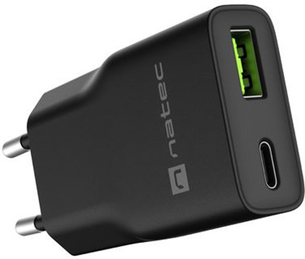 Φορτιστής δικτύου Natec Ribera GAN Slim 20W 1x USB-A + 1x USB-C μαύρος