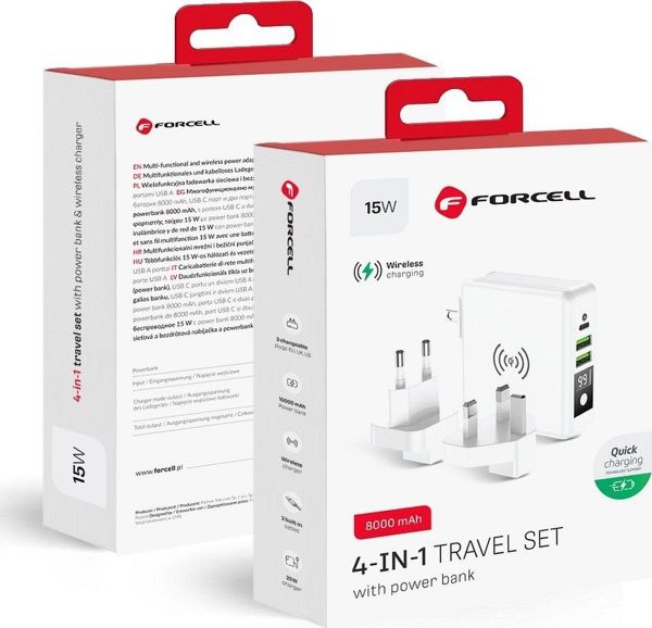Forcell Φορτιστής Ταξιδιού 4in1 με 2x USB-A, 1x USB-C, Power Bank & Ασύρματη Φόρτιση 3A (5903396072475)
