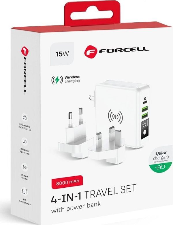 Forcell Φορτιστής Ταξιδιού 4in1 με 2x USB-A, 1x USB-C, Power Bank & Ασύρματη Φόρτιση 3A (5903396072475)