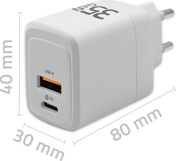 Φορτιστής Qoltec 35W GaN, USB-C PD & USB QC 3.0, Λευκός