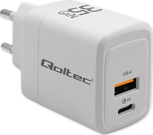 Φορτιστής Qoltec 35W GaN, USB-C PD & USB QC 3.0, Λευκός
