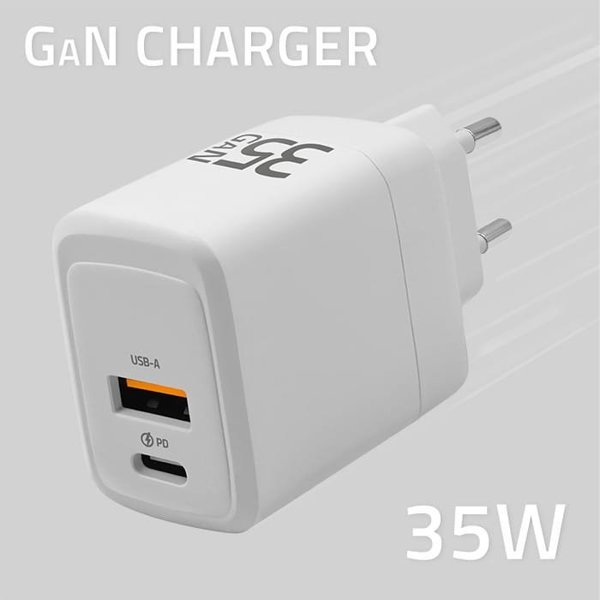 Φορτιστής Qoltec 35W GaN, USB-C PD & USB QC 3.0, Λευκός