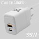 Φορτιστής Qoltec 35W GaN, USB-C PD & USB QC 3.0, Λευκός
