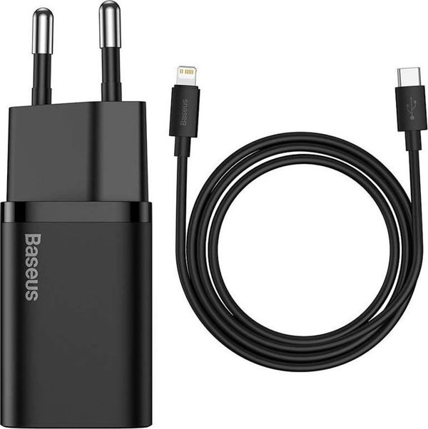 Baseus Super Si Φορτιστής Τοίχου 20W PD USB-C με Καλώδιο Lightning, Quick Charge 3.0, Μαύρος