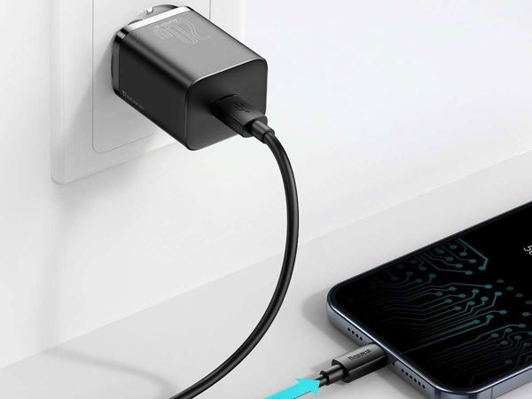 Baseus Super Si Φορτιστής Τοίχου 20W PD USB-C με Καλώδιο Lightning, Quick Charge 3.0, Μαύρος