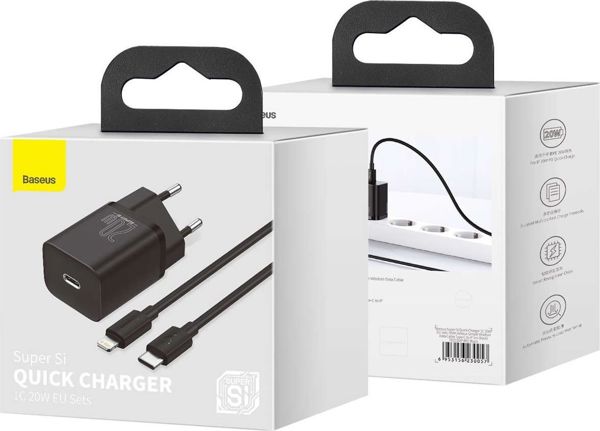 Baseus Super Si Φορτιστής Τοίχου 20W PD USB-C με Καλώδιο Lightning, Quick Charge 3.0, Μαύρος