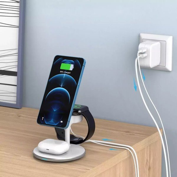 Choetech Μαγνητικός Ασύρματος Φορτιστής 3 σε 1, Βάση για MagSafe, iPhone, AirPods & Apple Watch, Λευκό