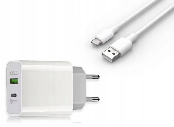 Φορτιστής Τοίχου PD + QC 3A με Καλώδιο Type-C 1m, PD 20W 3000mA
