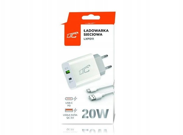 Φορτιστής Τοίχου PD + QC 3A με Καλώδιο Type-C 1m, PD 20W 3000mA